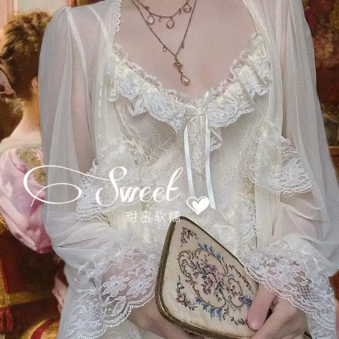 Chemise de nuit vintage en dentelle, style français, rétro, court, ultra-mince, col en V, super nickel é, tenue de salon, maison, été