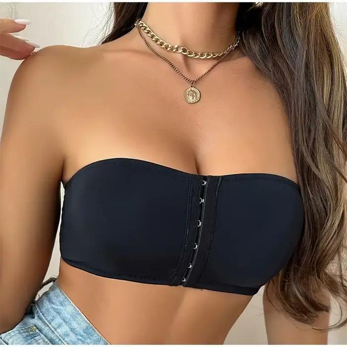 Soutien-gorge sans bretelles à coussin doux et respirant, sans fil, Design antidérapant, bouton avant, sans anneaux en acier, sans couture, en soie glacée