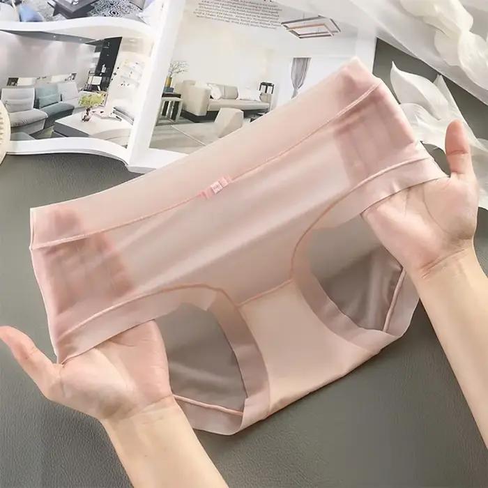 Femmes glace soie culottes Sexy slips transparents sans couture respirant taille moyenne caleçons été confort doux sous-vêtements femme