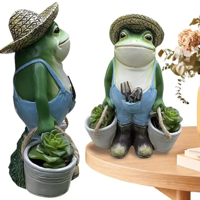 Statue de grenouille amusante pour jardin, ornement en résine pour pot de fleurs, pot créatif pour plantes succulentes, décoration intérieure et extérieure