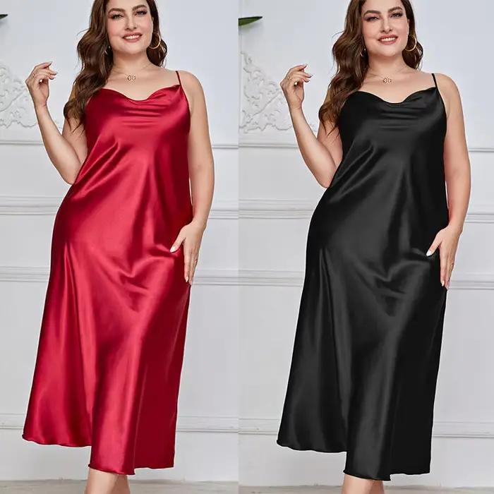 Robe de nuit longue oversize 3XL 4XL 5XL en satin pour femme