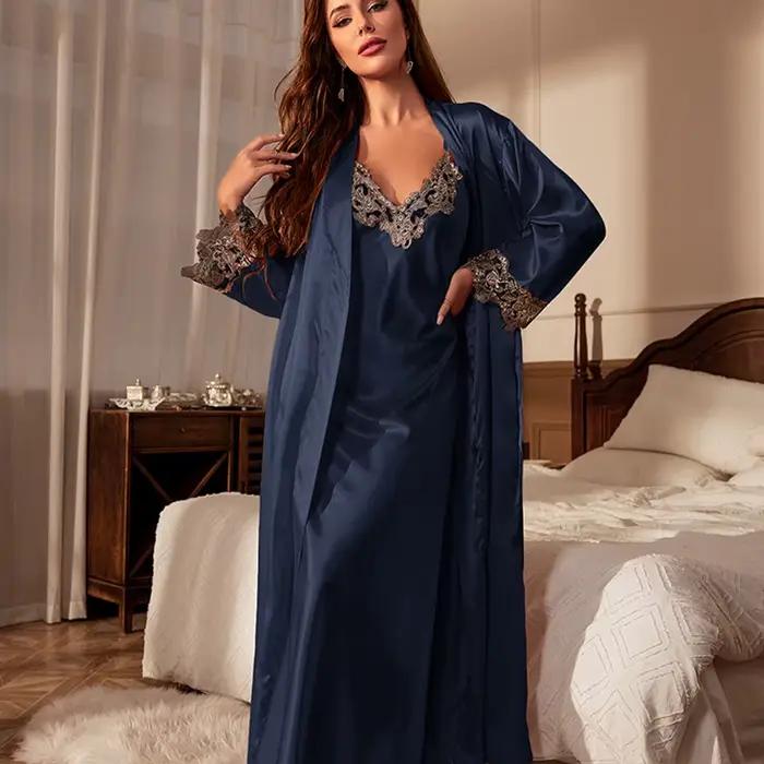 Femme longue Twinset Robe ensemble chemise de nuit printemps été Kimono peignoir