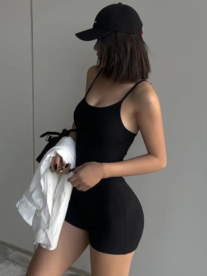 Body débardeur dos nu, couleur unie, Sexy, Camisole, combinaison pour femmes, moulante, noir, sans manches, Slim, barboteuse, vêtements Y2k, été