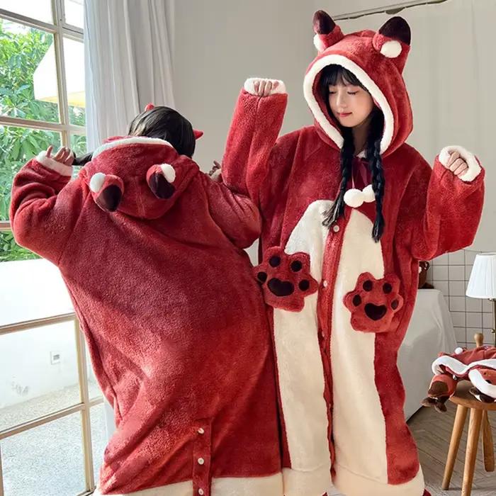 Hiver épais chaud femmes chemise de nuit corail polaire dessin animé vêtements de nuit manches longues flanelle chemise de nuit peignoirs à capuche en peluche Homewear