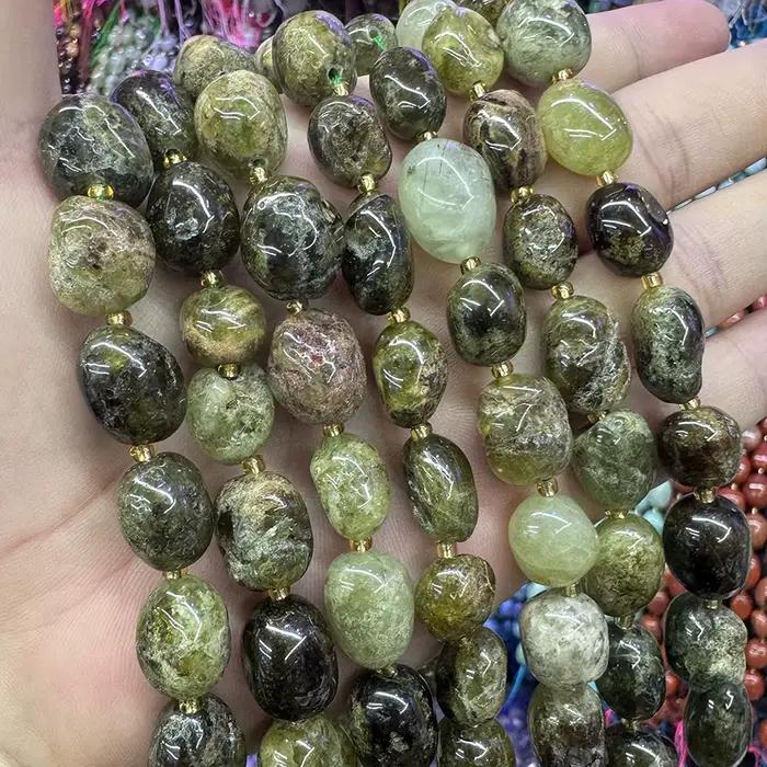 Perles en pierre de grenat vert naturel, irrégulières, à facettes, pour la fabrication de bijoux, collier et bracelet DIY, 15''10-15mm