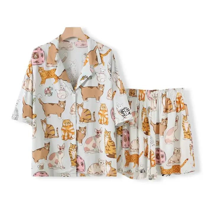 Pyjama en coton imprimé animaux tigre pour femmes, vêtements de nuit confortables, costume pour printemps et été, vêtements de maison pour dames