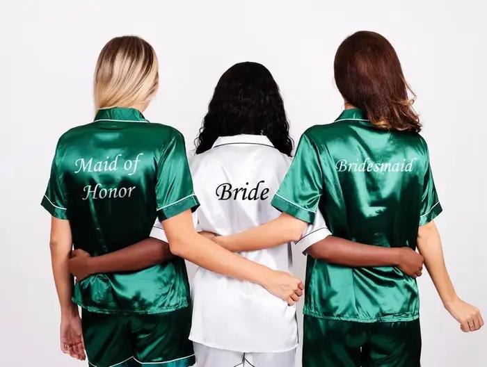 Pyjama en soie rayonne personnalisable pour demoiselle d'honneur, enterrement de vie de jeune fille, occasions spéciales et mariage