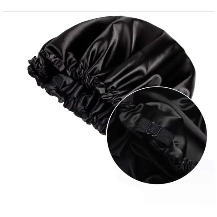 Bonnet en soie véritable 100% Birdtree 16MM, bonnet de nuit double couche pour femme, bandeau élastique pour cheveux A34324M