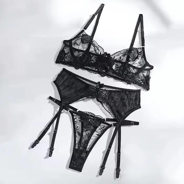 Ensemble de Lingerie adulte dentelle broderie Push Up soutien-gorge culotte ensembles profond V rassembler haut soutiens-gorge brassière lingeries sexy sous-vêtements chauds femme