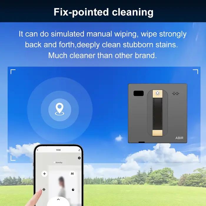 (code promo: HOT888) Nettoyeur de fenêtres robot ABIR WD8,Double Pulvérisation d'Eau, Mémoire Intelligente, Aspiration Puissante, Capteur Laser, Robot de Nettoyage de Vitres Murales à Domicile, Contrô