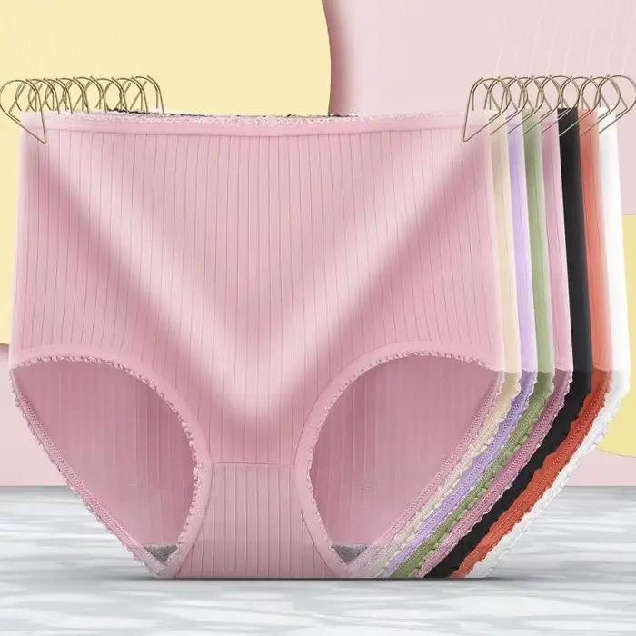 Women Panties Girl Plus Size Underwear High Waist Briefs Breathable Solid Color Soft Female Lingerie Ruffles Decoration