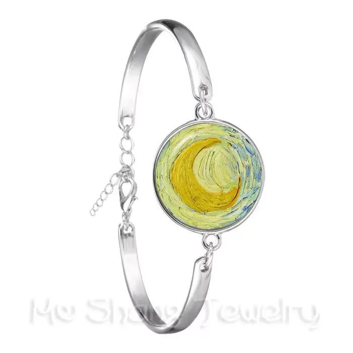 Bracelet nuit étoilée Van Gogh, image artistique, Cabochon en verre de 18mm, chaîne plaquée argent, bijoux tendance, cadeau pour femmes