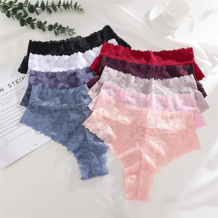FINETOO Lot de 4 culottes sexy en dentelle florale pour femme
