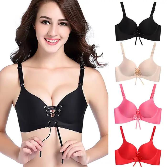 Femmes Push Up soutien-gorge Sexy sans fil Lingerie sans couture brassière intimes sous-vêtements femme profonde V nœud