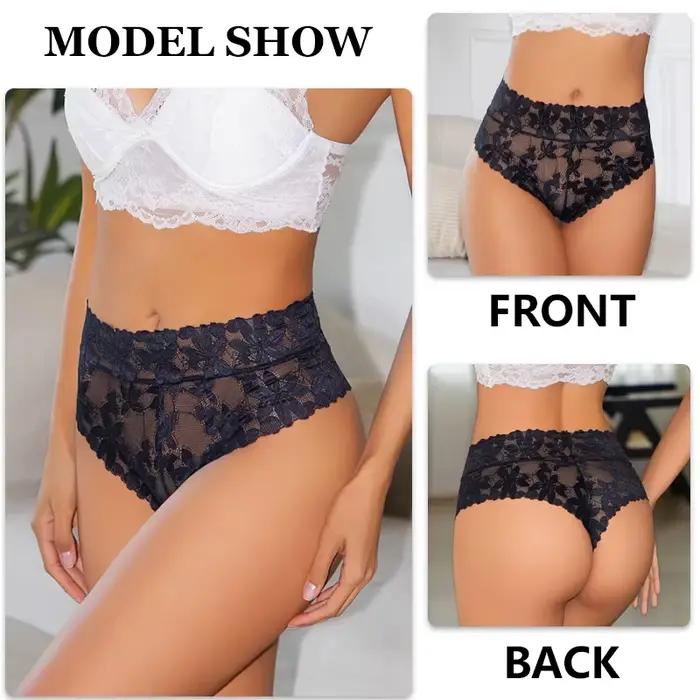 FINETOO Lot de 4 culottes sexy en dentelle florale pour femme