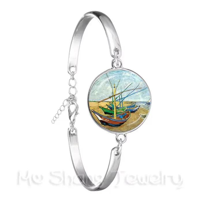 Bracelet nuit étoilée Van Gogh, image artistique, Cabochon en verre de 18mm, chaîne plaquée argent, bijoux tendance, cadeau pour femmes