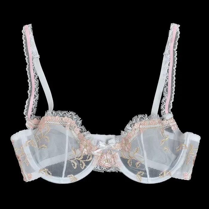Soutien-gorge en dentelle transparente sexy pour femmes grande taille broderie fleur polyester élasthanne occassions spéciales romantiques