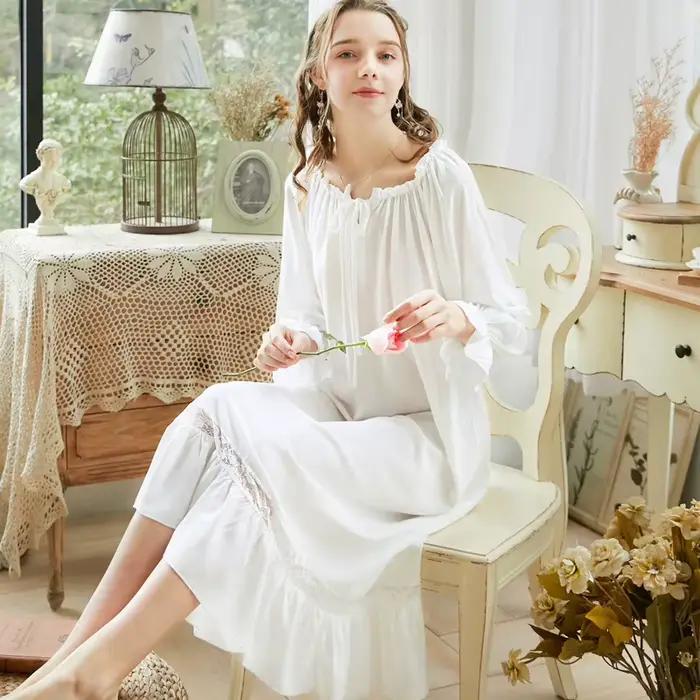Chemise de nuit à manches longues pour femmes, tenue de printemps et d'automne, douce, ample, vêtements de maison, en coton, vêtements de nuit féminins