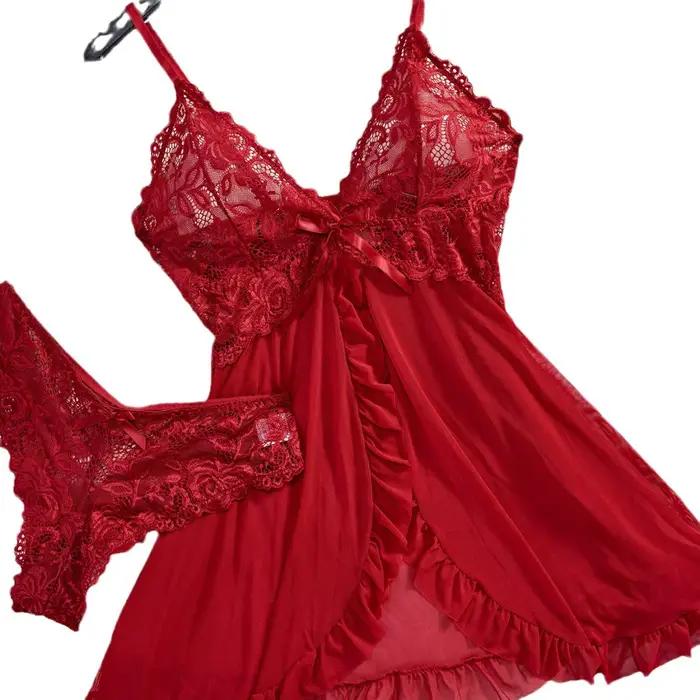 ALLTOOALL M-3XL Ensemble de lingerie de nuit transparente en dentelle pour femme