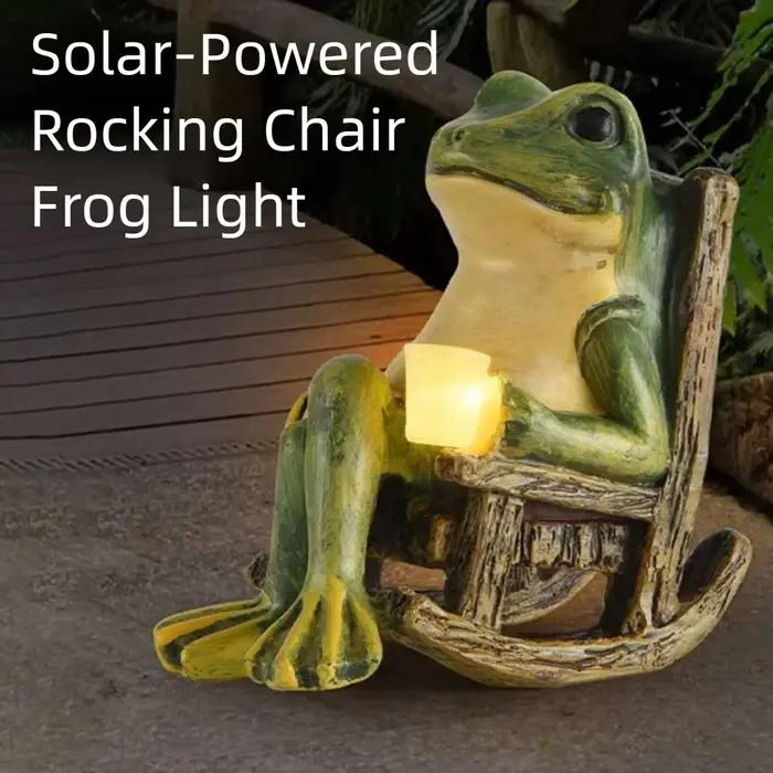Lampe de nuit solaire étanche en forme de grenouille, style rustique créatif, chaise à bascule grenouille, figurine lumineuse, ornement mignon de dessin animé