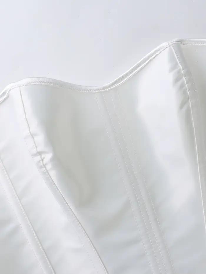 Corset blanc en satin à col cœur avec fermeture éclair latérale et laçage