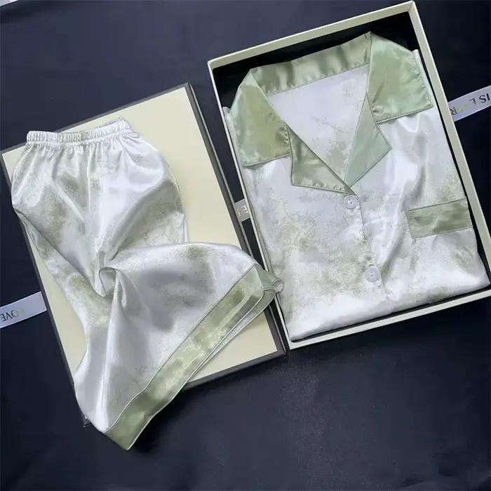 2 pièces pyjama imprimé fausse soie Satin vêtements de nuit pyjamas mode pyjama décontracté femmes Shorts pyjamas ensemble encre peinture tenues