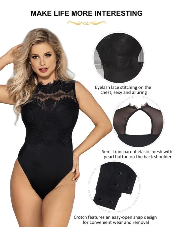 Body en dentelle courbée sans manches avec boucle pour Femme
