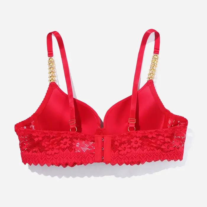 Beauwear Soutien-gorge rembourré push up avec strass et design en dentelle à texture métallique