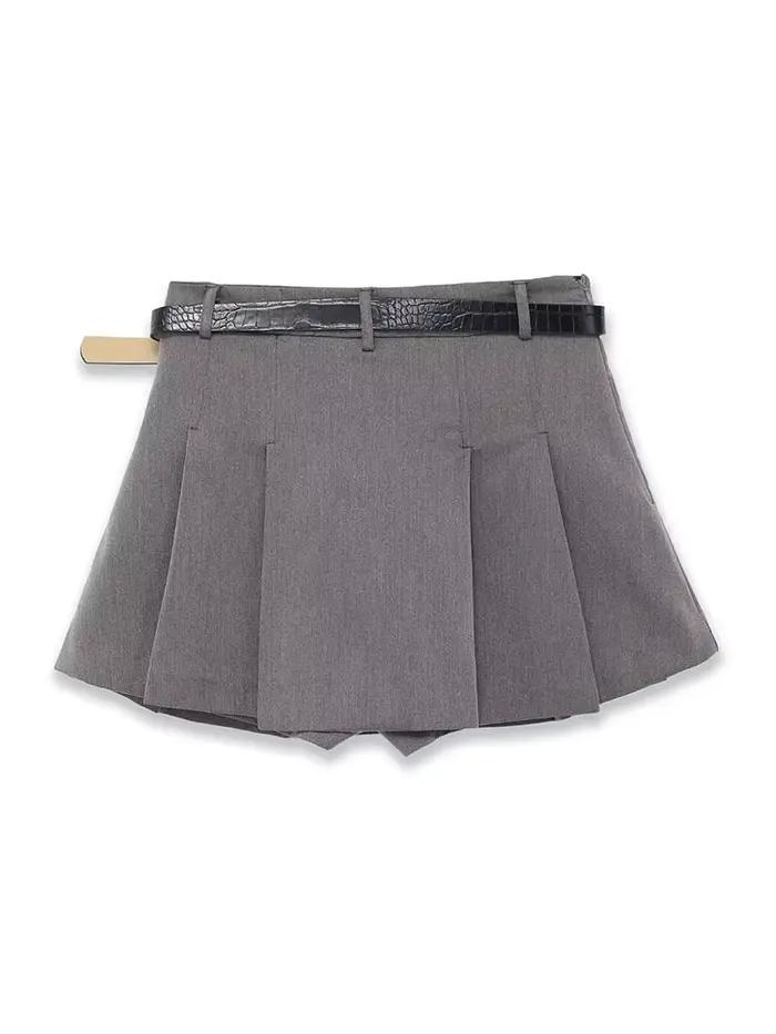 HH femmes mode polyvalent taille moyenne jupe-culotte plissée avec ceinture tempérament féminin haute rue décontracté fermeture éclair jupe courte Mujer