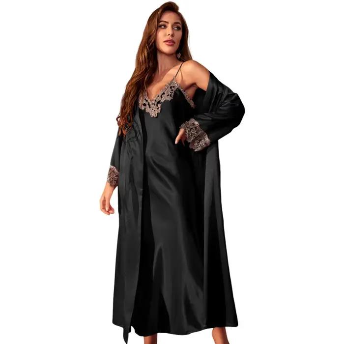 Femme longue Twinset Robe ensemble chemise de nuit printemps été Kimono peignoir
