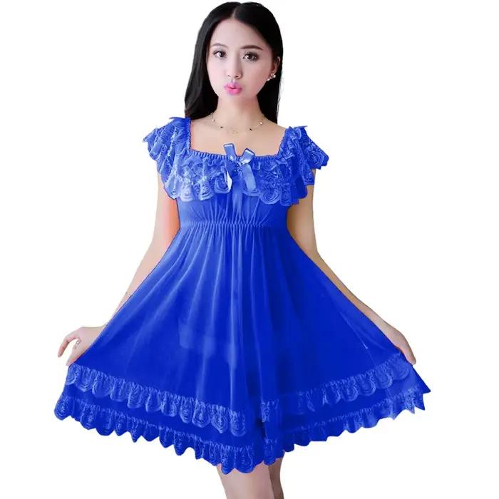 Ensemble de lingerie sexy en dentelle pour femmes, robe de nuit rouge avec culotte assortie, camisole en dentelle transparente, nuit romantique