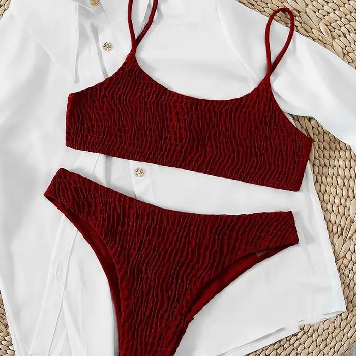 Sexy Triangle maillot de bain pour femmes Vintage plissé jarretelle Push Up Bikini été 2025 nouveau Simple maillots
