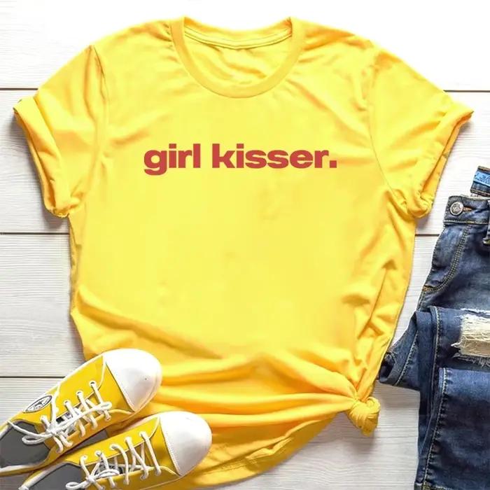 T-shirt drôle pour femme, motif « Lesbian Girl Kisser Pride LGBTQ WLW Pansexual Bisexual », style Y2K Streetwear Rétro, manches courtes, hauts décontractés