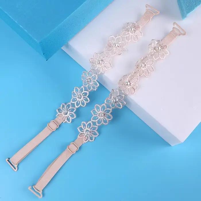 Bretelles de soutien-gorge en dentelle et perles, longueur réglable, texture douce, parfaites pour les robes épaules dénudées, usage quotidien décontracté