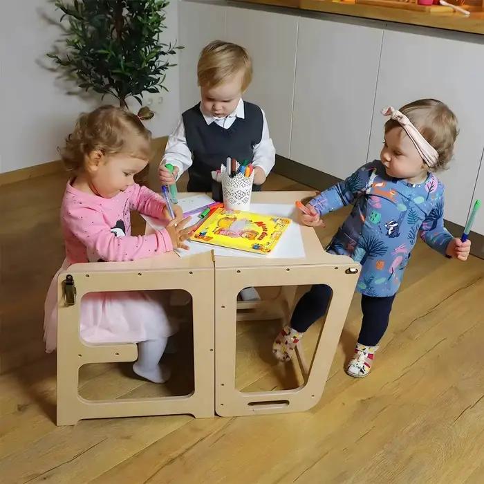 Tour pour tout-petits, tabouret de cuisine, aide pour les tout-petits, tour d'apprentissage en bois avec tableau, tour sur pied de cuisine avec Rail de sécurité