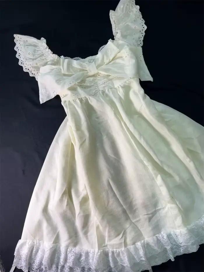 Robes d'été françaises tendance, coupe ajustée, avec nœud et dentelle, épaules dénudées, pour femme, idéales pour les anniversaires, décontractées, soldes de liquidation