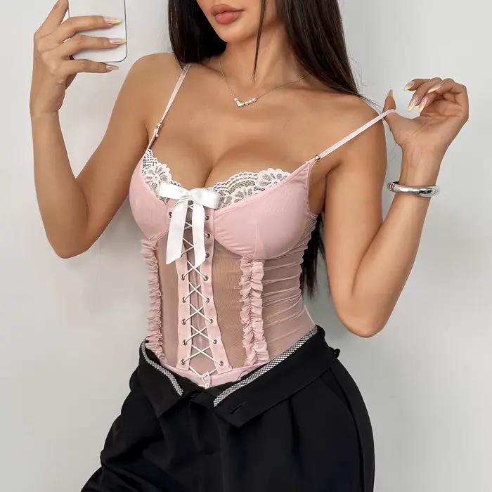 Combinaison une pièce élégante pour femme avec nœud papillon, bretelles et corset, style français, coupe ajustée, gaine amincissante, lingerie sexy