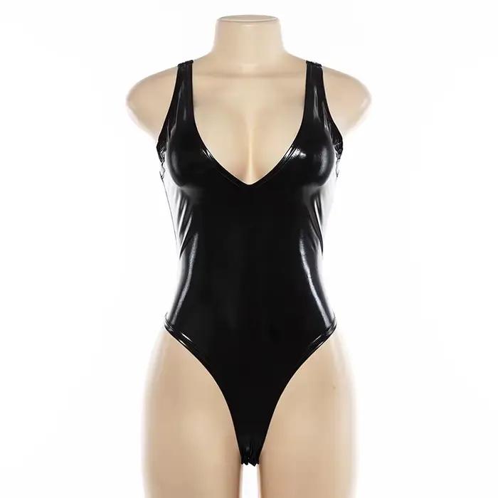 Body en cuir noir pour femmes