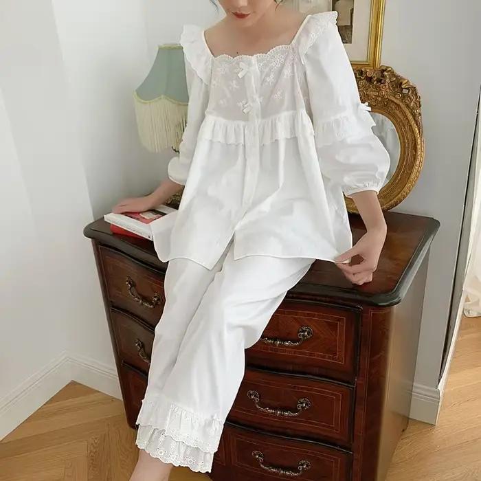 Ensemble de pyjama à col carré Lolita pour femme