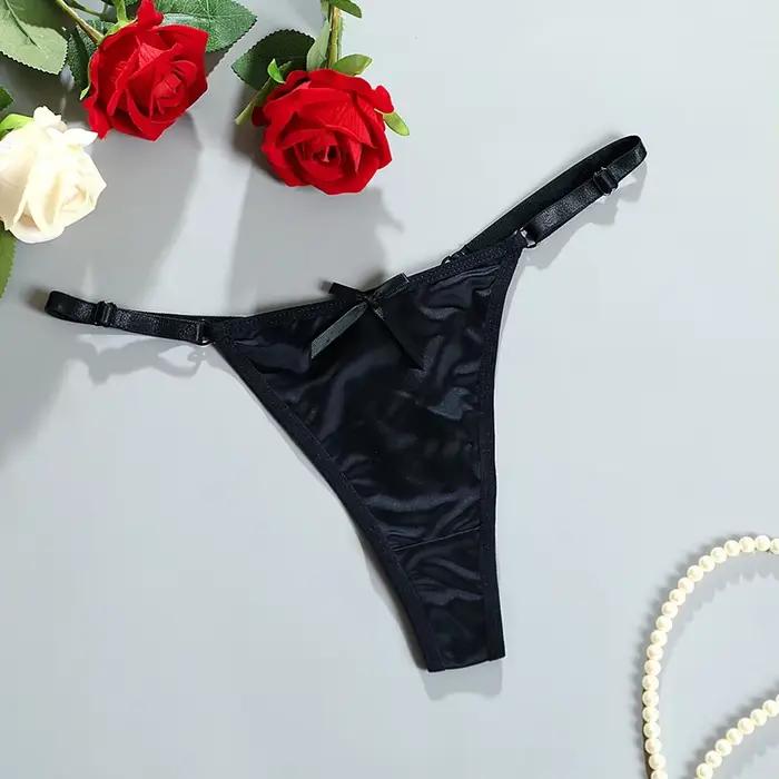 Culotte string en satin doux MoonBiffy pour femmes, taille basse, confortable et élégante lingerie sexy ```