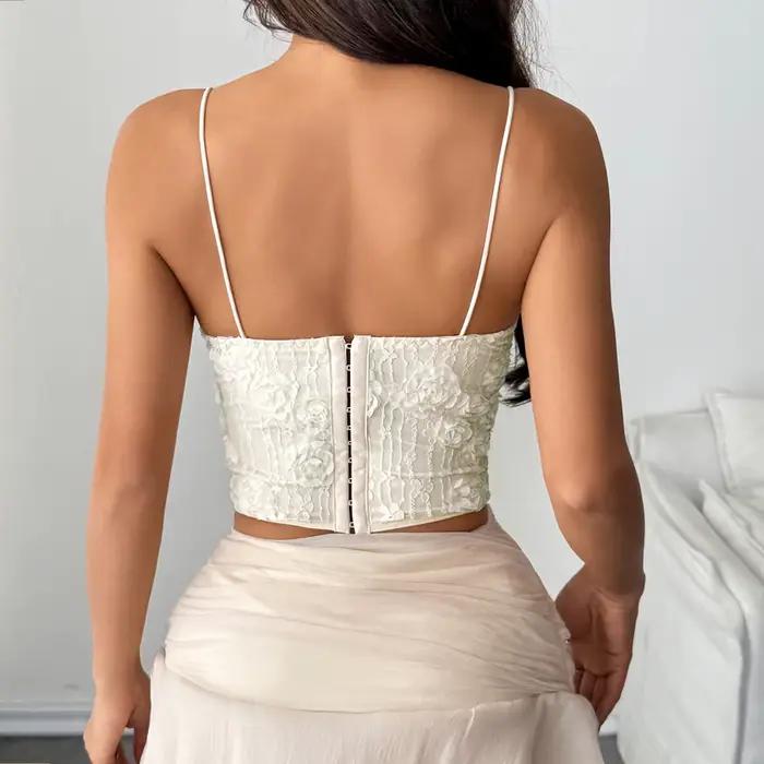 Corset chic pour femme en dentelle 3D rose crème