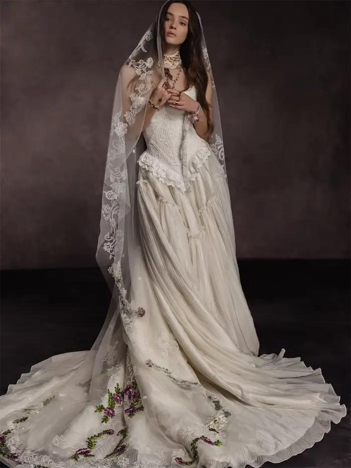 Robe de mariée plissée style corset vintage Tokyo, sans bretelles, en dentelle, pour mariage médiéval romantique, réception de mariage, robes de bal 2026