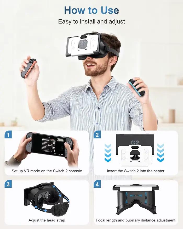 Casque VR HD 3D pour Nintendo Switch 2, lunettes VR améliorant l'expérience de jeu immersive avec des images claires pour Switch 2