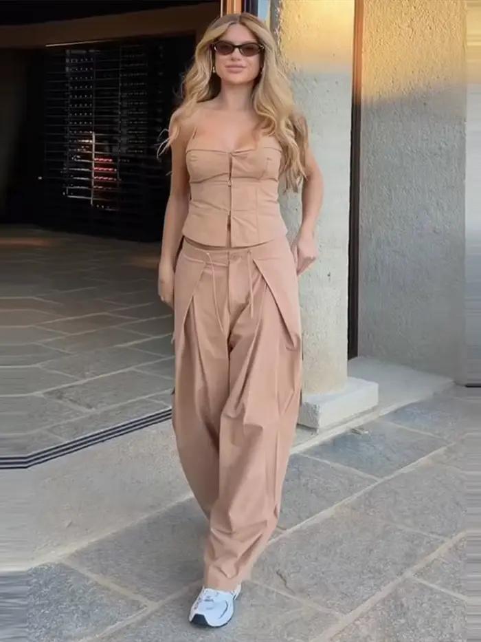 Ensemble imprimé corset et pantalon pour femme – Collection Printemps 2026 – Dos nu