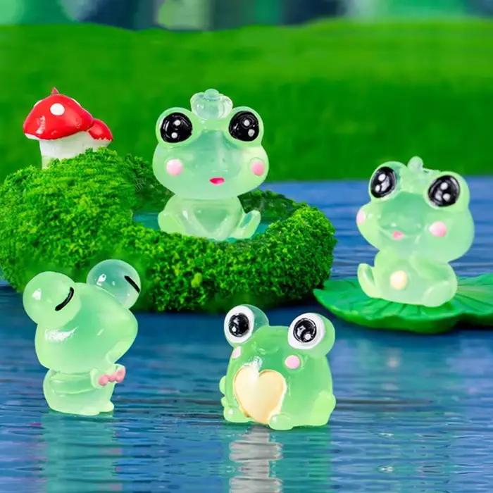 6 pièces/ensemble bricolage Figurines décoratives cadeau grenouilles lumineuses fée jardin décoration Miniature grenouille Figurines lueur la nuit décor à la maison