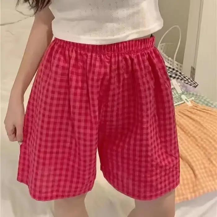 Pyjama en coton pour femmes, bas doux, imprimé à carreaux, ample, nouvelle collection été 2024