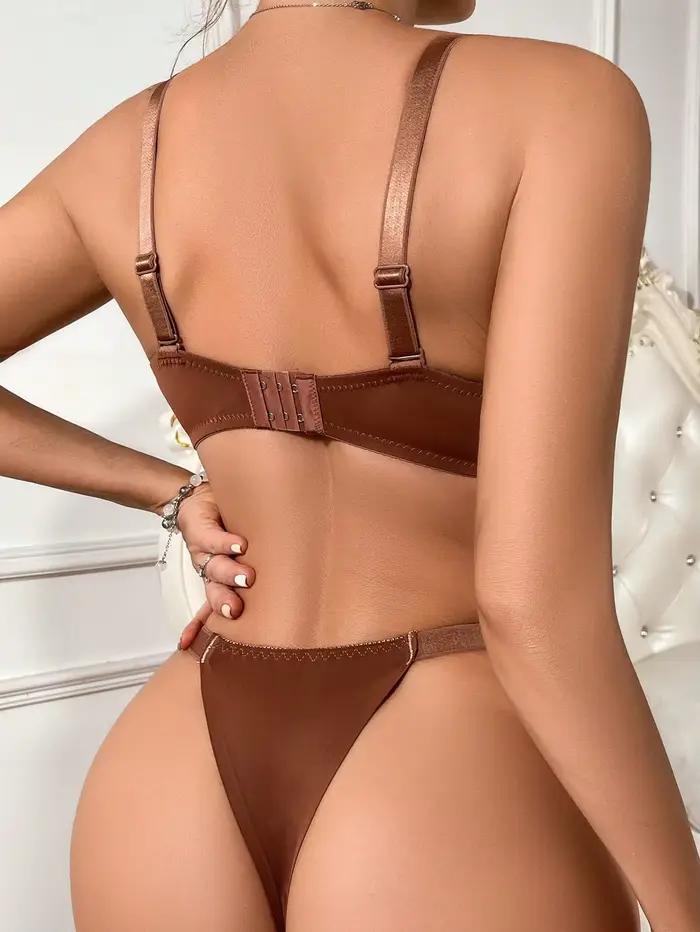 Meilleure vente sexy Soutien-gorge push up push-up deux pièces à armatures Ensemble de lingerie pour femme MARRON