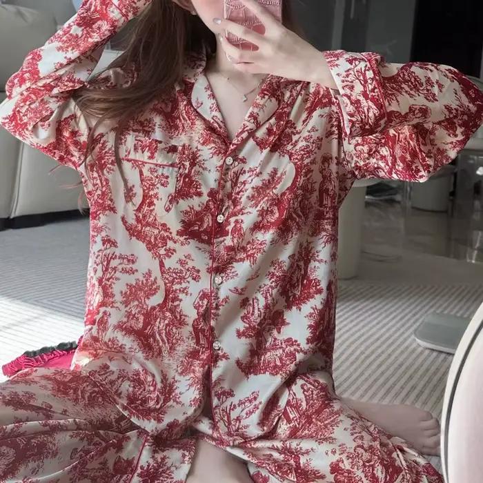 Ensemble pyjama en soie glacée et neige imprimé à l'encre pour femmes