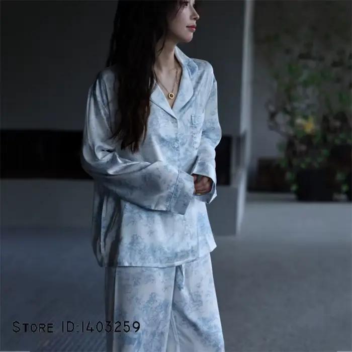 Nouveau femmes Pijamas soyeux Satin 2 pièces Pyjamas ensemble vêtements de nuit printemps automne pantalon