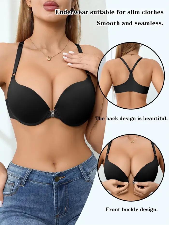 Soutien-gorge quotidien femme uni fermeture métallique avant push-up doublé pour poitrine petite volumineuse sexy occassions quotidiennes